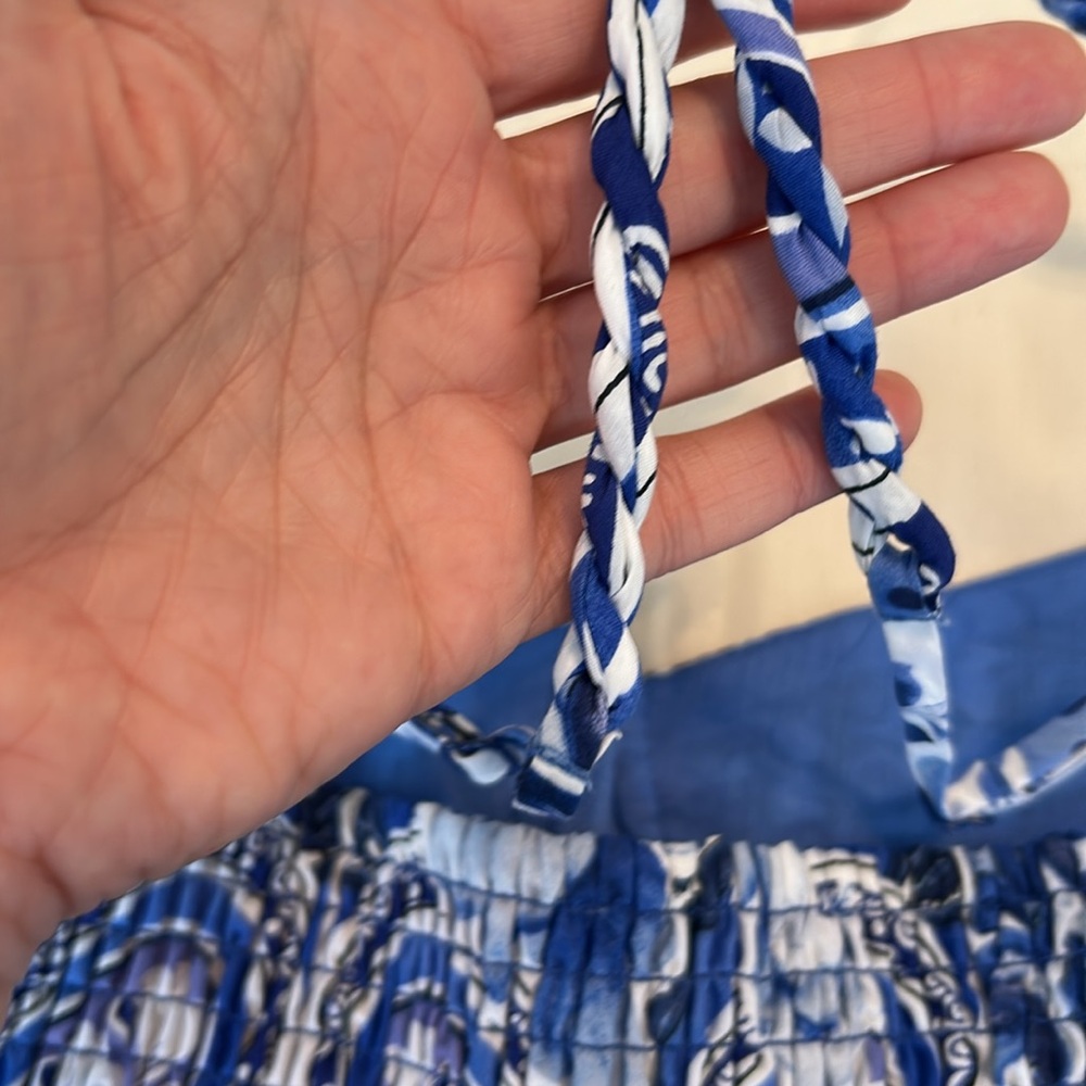 Caroline Constas Maxi Dress Blue Tile Print Size Small 100% Cotton Designer NWT - Picture 11 of 13